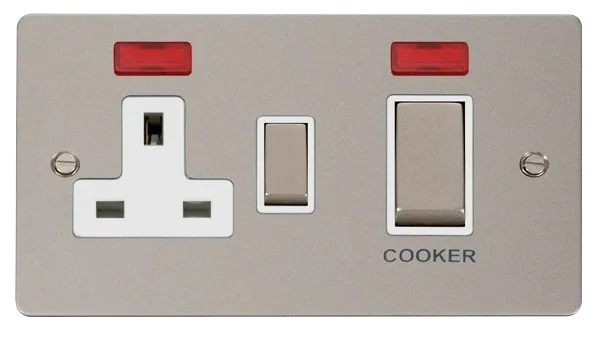 Click Define FPPN505WH Flat Plate 45A Ingot 2G DP Switch   13A DP Switched Socket   Neon - Pearl Nickel (White)