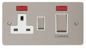 Click Define FPPN505WH Flat Plate 45A Ingot 2G DP Switch   13A DP Switched Socket   Neon - Pearl Nickel (White)