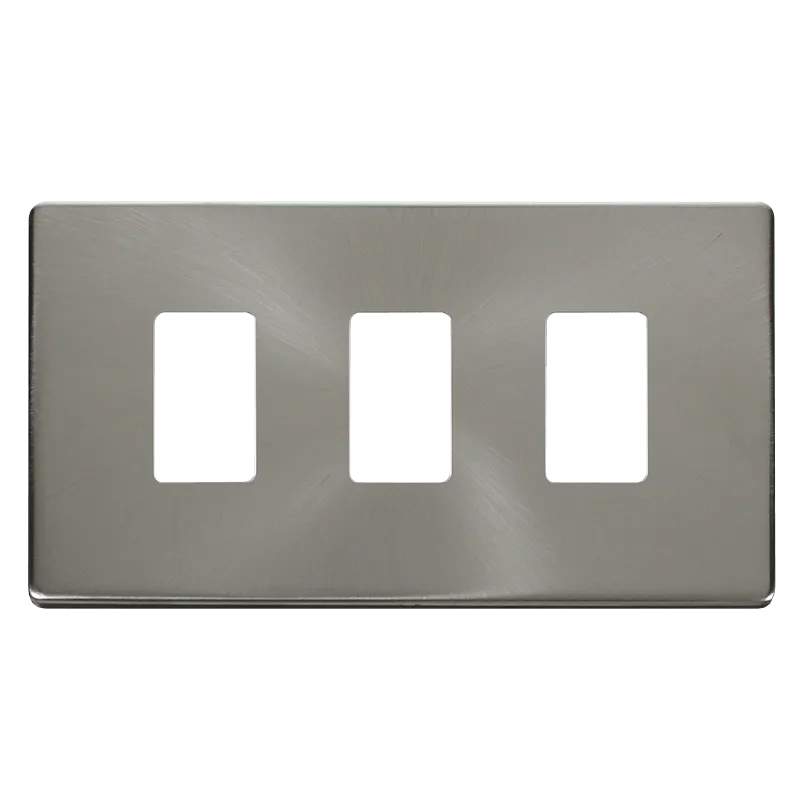 Click Definity SCP20403BS 3 Gang GridPro Frontplate - Brushed Stainless