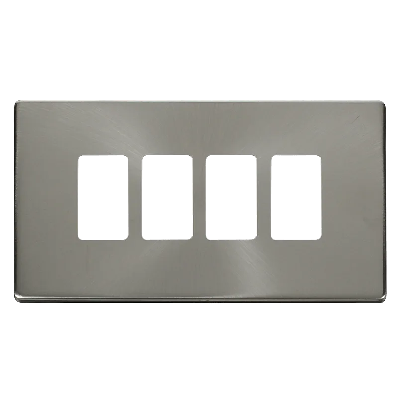 Click Definity SCP20404BS 4 Gang GridPro Frontplate - Brushed Stainless