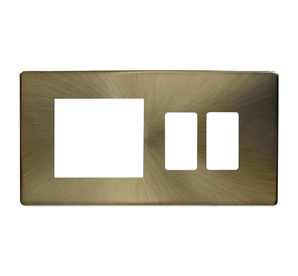 Click Definity SCP31102AB 2 Gang GridPro Frontplate with Twin New Media Aperture - Antique Brass