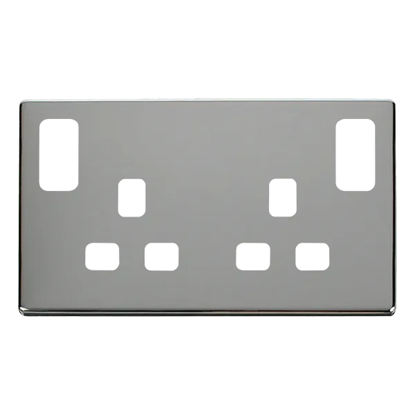 Click Definity SCP840CH 13A 2G DP Switched Socket with Neon Cover Plate - Polished Chrome