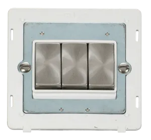 Click Definity SIN413PWBS Ingot 10AX 3 Gang 2 Way Switch Insert - Polar White / Brushed Stainless