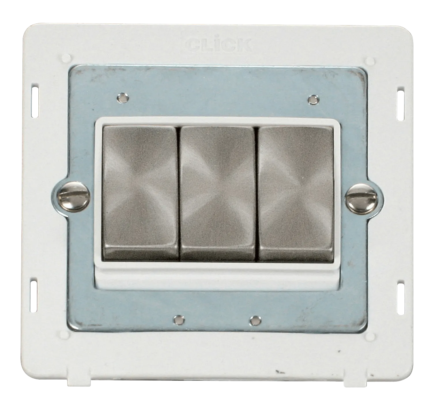 Click Definity SIN413PWBS Ingot 10AX 3 Gang 2 Way Switch Insert - Polar White / Brushed Stainless