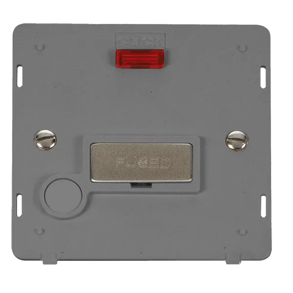 Click Definity SIN553GYSS 13A Ingot Fused Connection Unit With Neon & Optional Flex Outlet Insert - Grey / Stainless Steel