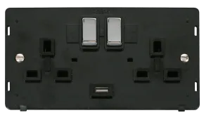 Click Definity SIN570BKCH 13A 2G Ingot Switched Socket With 2.1A USB Outlet Insert - Black / Chrome