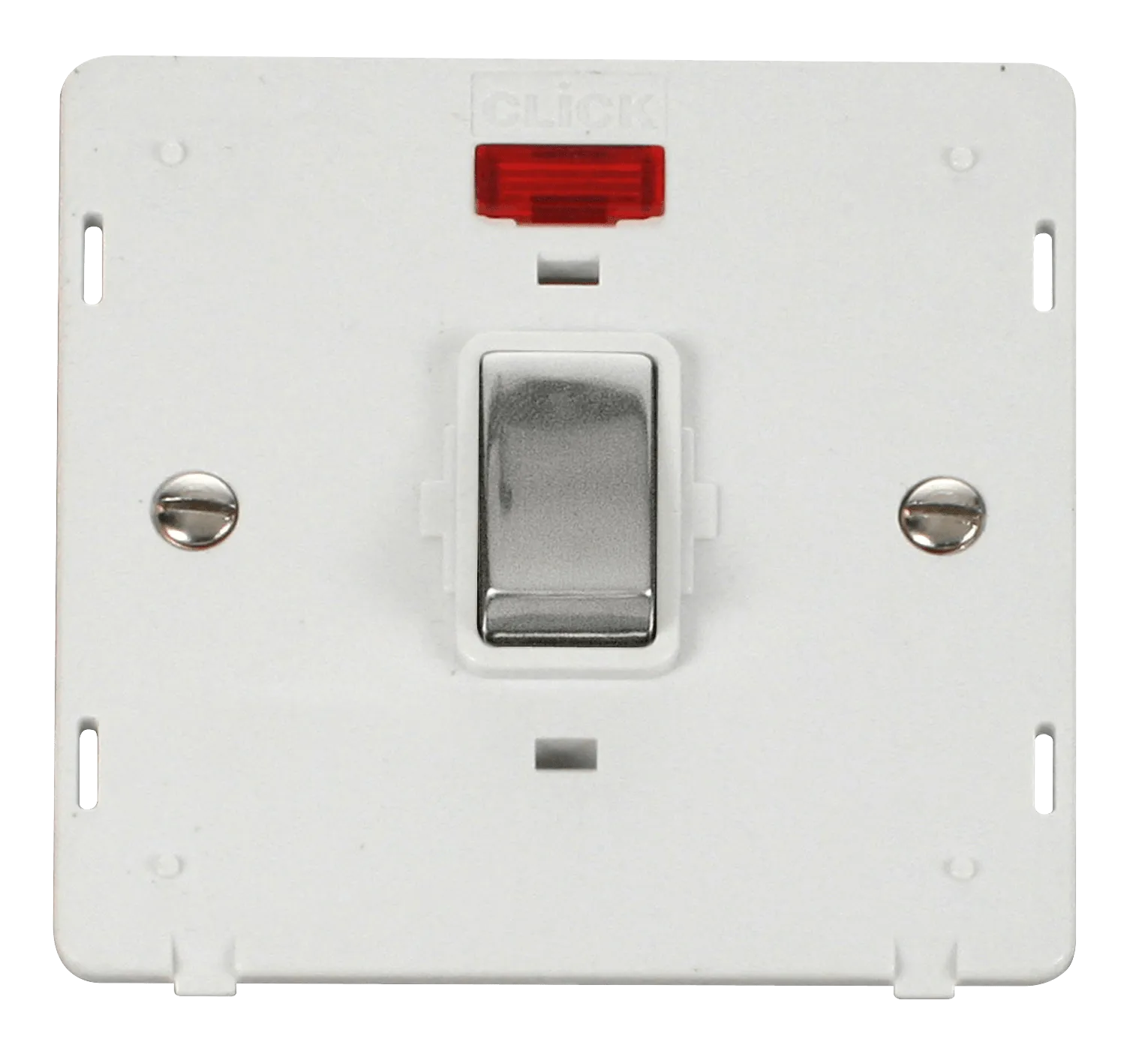 Click Definity SIN723PWCH Ingot 20A 1 Gang DP Switch With Neon Insert - Polar White / Chrome