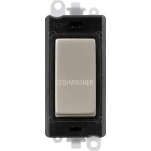 Click GridPro GM2018BKPN-DW 20AX Double Pole Switch Module printed "Dishwasher" - Pearl Nickel (Black)