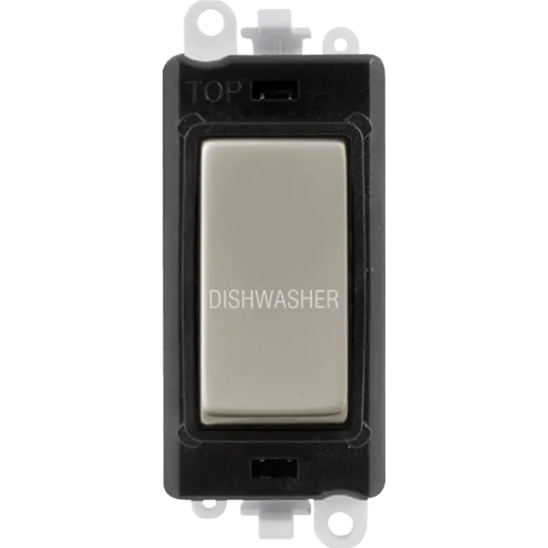 Click GridPro GM2018BKPN-DW 20AX Double Pole Switch Module printed "Dishwasher" - Pearl Nickel (Black)