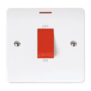 Click Mode CMA2201 White Moulded 50A 1 Gang Double Pole Switch with Red Rocker & LED