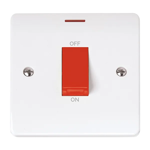Click Mode CMA2201 White Moulded 50A 1 Gang Double Pole Switch with Red Rocker & LED