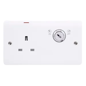 Click Mode CMA2675 White Moulded 13A 1G Double Pole Key Lockable Socket with LED (Twin Earth)
