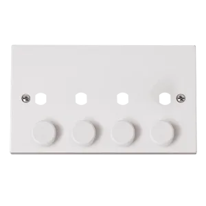 Click Polar PRW148PL White Moulded PRW 4 GANG DOUBLE DIMMER PLATE & KNOBS