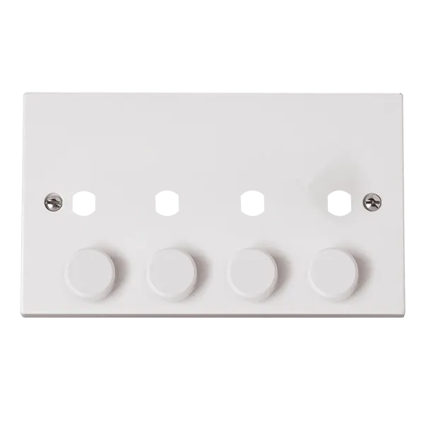 Click Polar PRW148PL White Moulded PRW 4 GANG DOUBLE DIMMER PLATE & KNOBS