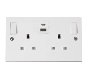 Click Polar PRW786 White Moulded 2G 13A TYPE A & C USB SKT 4.2A PRW