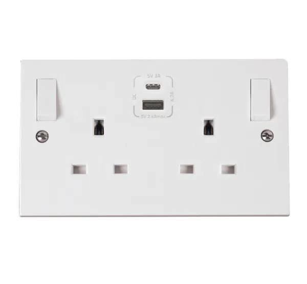 Click Polar PRW786 White Moulded 2G 13A TYPE A & C USB SKT 4.2A PRW