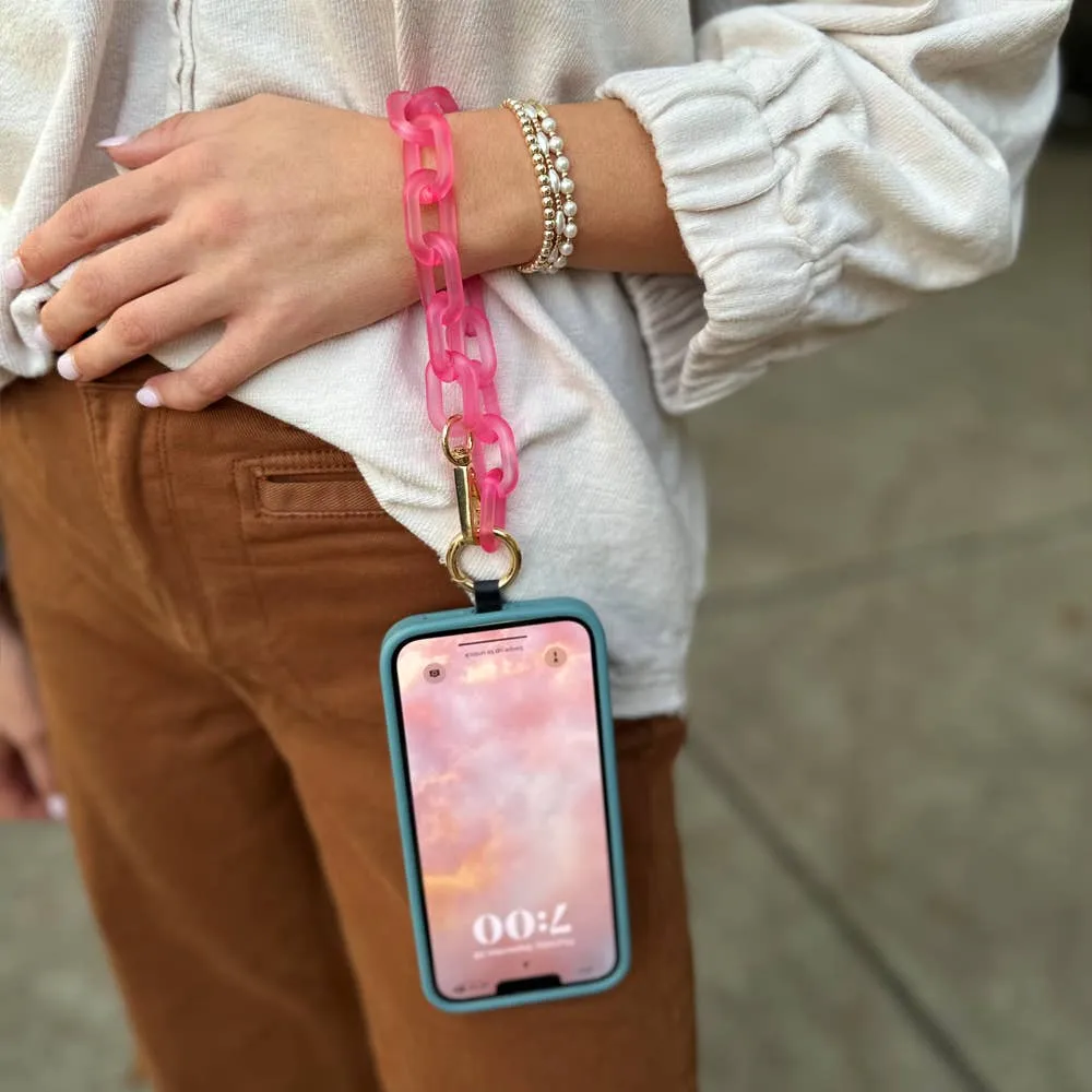 Clip & Go Crossbody Ice Chain Phone Accessory : Hot Pink Chain with Hot Pink Pouch