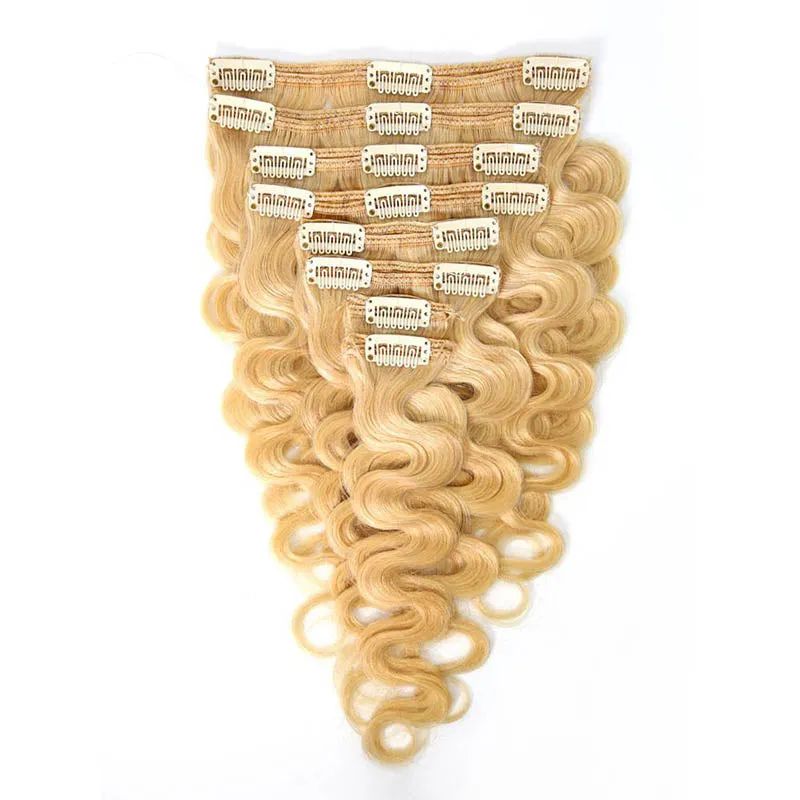 Clip in Hair Extensions Body Wave 8pcs 18" Human Hair For Black Women