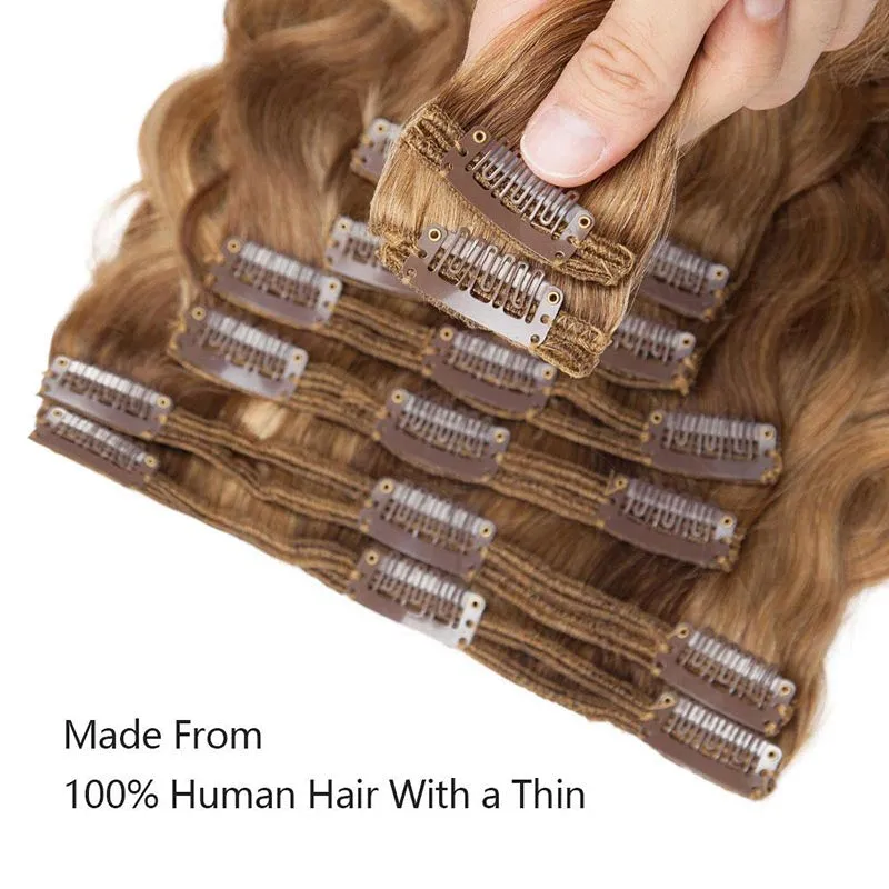 Clip in Hair Extensions Body Wave 8pcs 18" Human Hair For Black Women