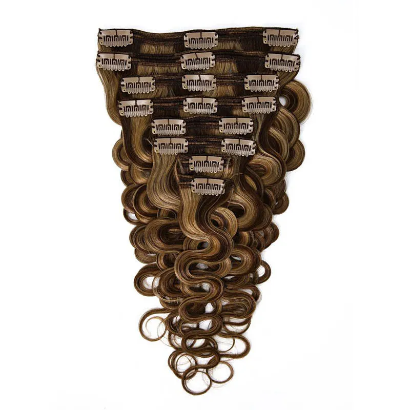 Clip in Hair Extensions Body Wave 8pcs 18" Human Hair For Black Women