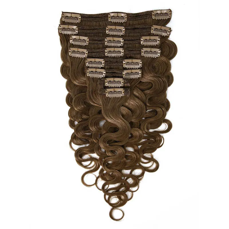 Clip in Hair Extensions Body Wave 8pcs 18" Human Hair For Black Women