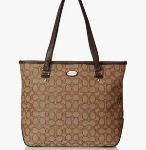 COACH #F36185 Signature Zip Top Shoulder Bag in Khaki C Jacquard NWT