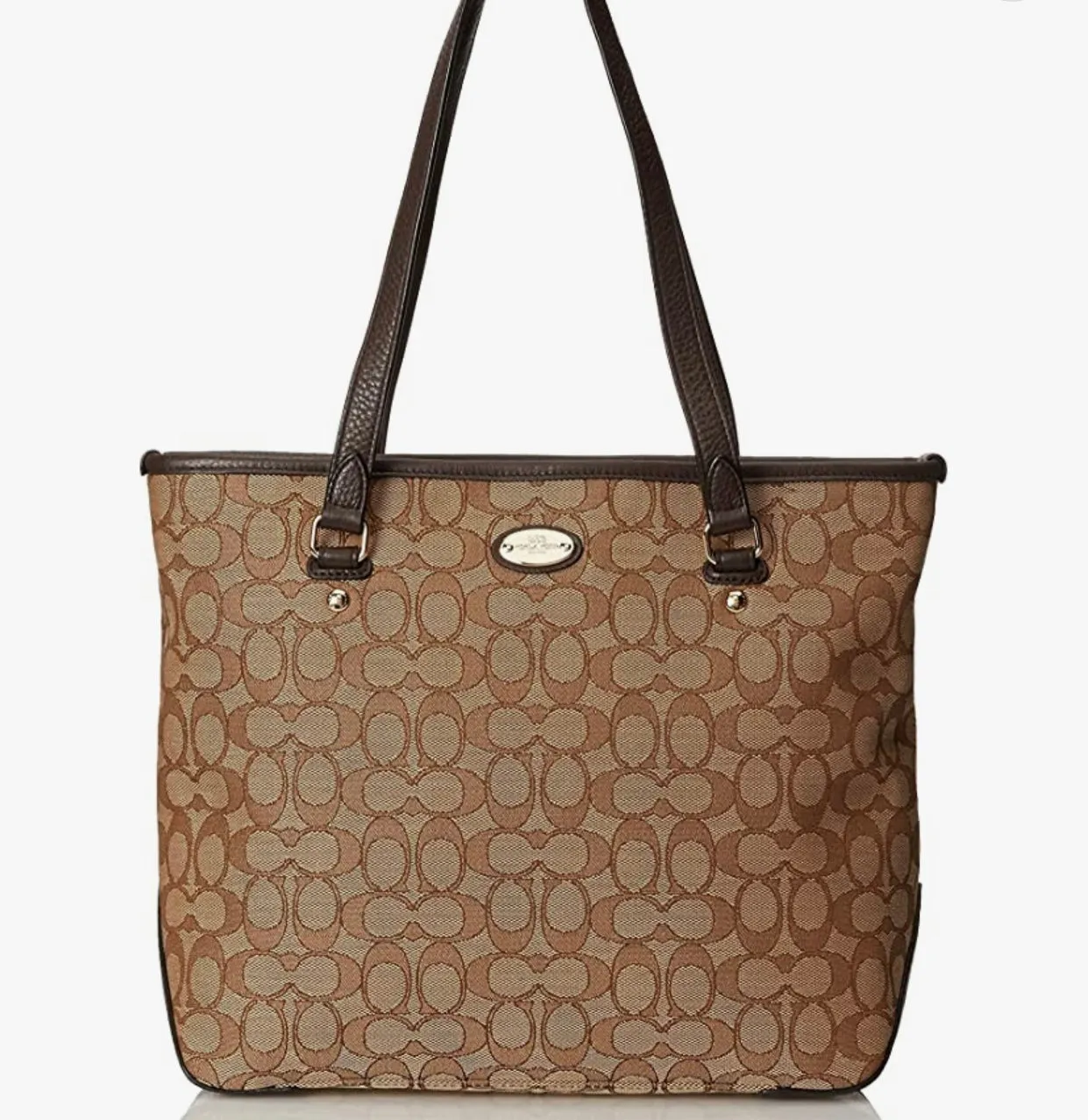 COACH #F36185 Signature Zip Top Shoulder Bag in Khaki C Jacquard NWT