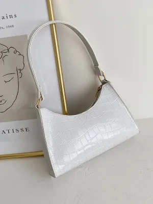 Croc Embossed Shoulder Bag - White