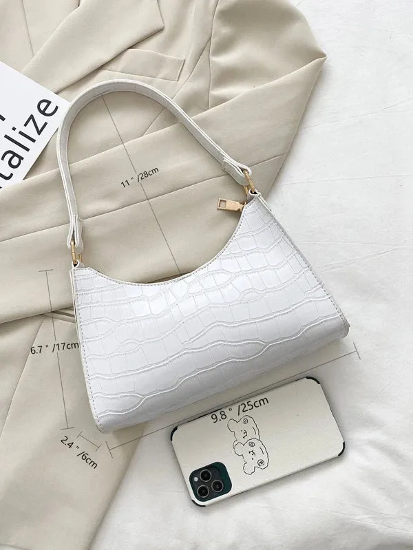 Croc Embossed Shoulder Bag - White