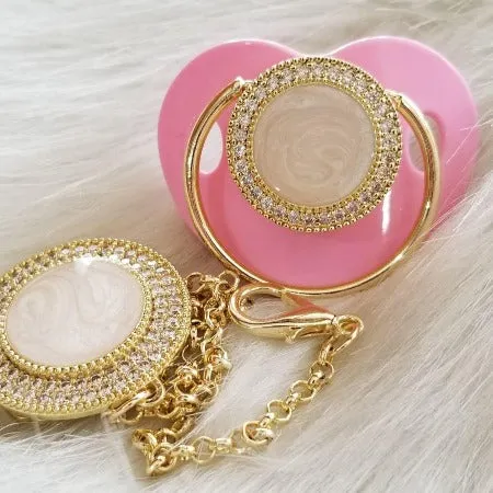 Crystals Bling Baby Blank Pacifier and Clip