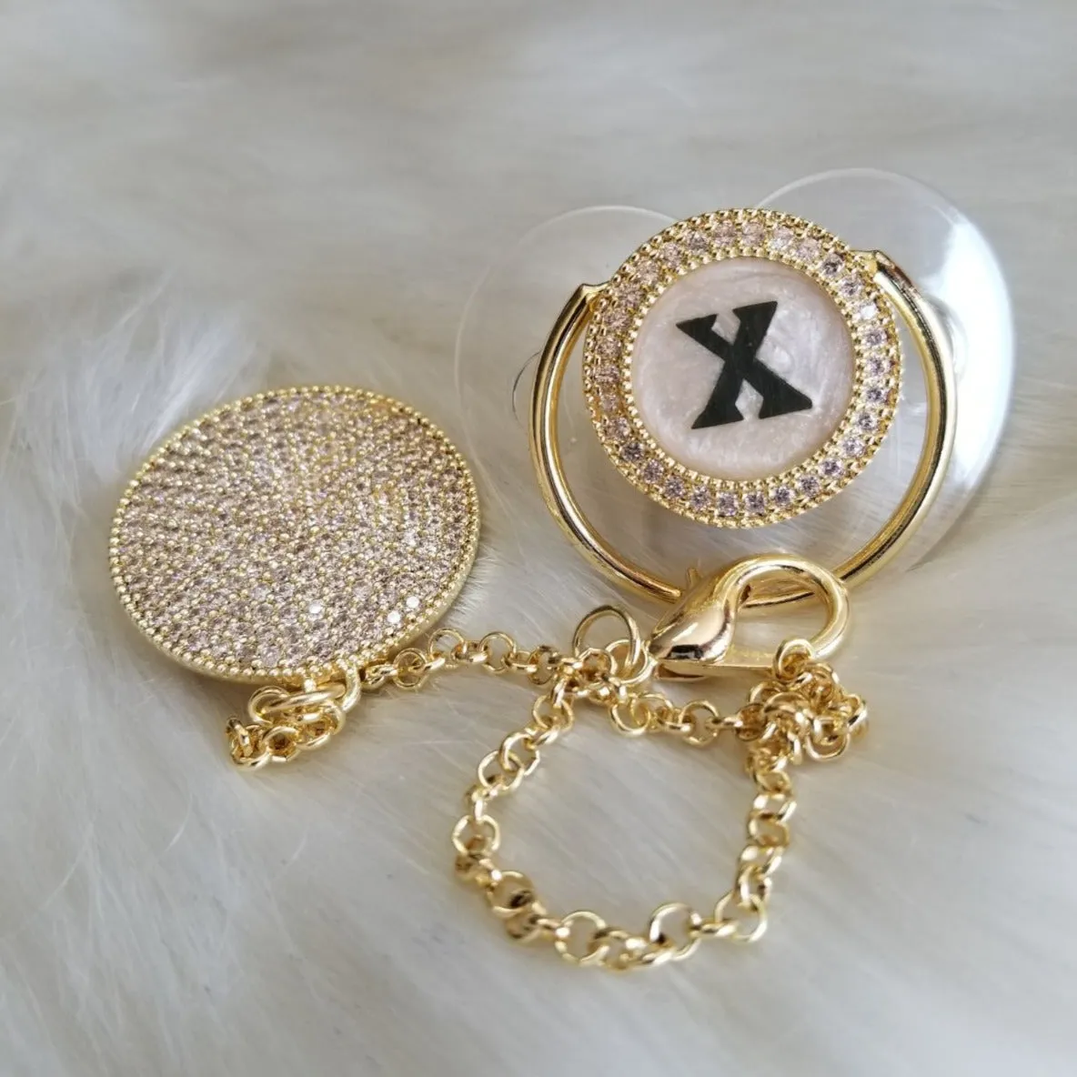Crystals Bling Baby Initial Letter Pacifier and Clip