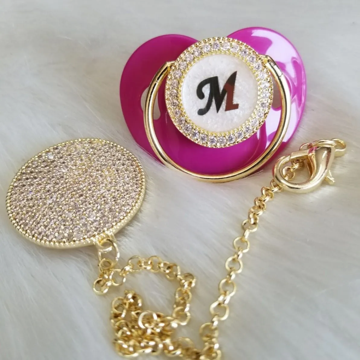 Crystals Bling Baby Initial Letter Pacifier and Clip