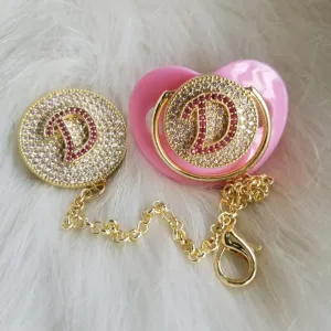 Crystals Bling Baby Initial Letter Pacifier and Clip