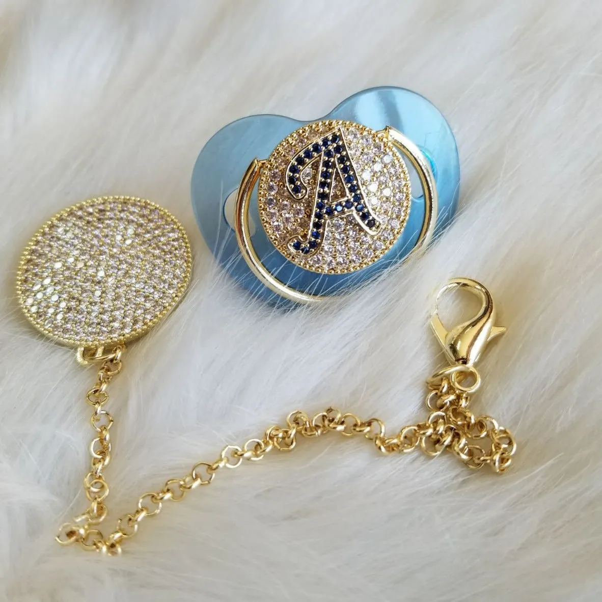 Crystals Bling Baby Initial Letter Pacifier and Clip
