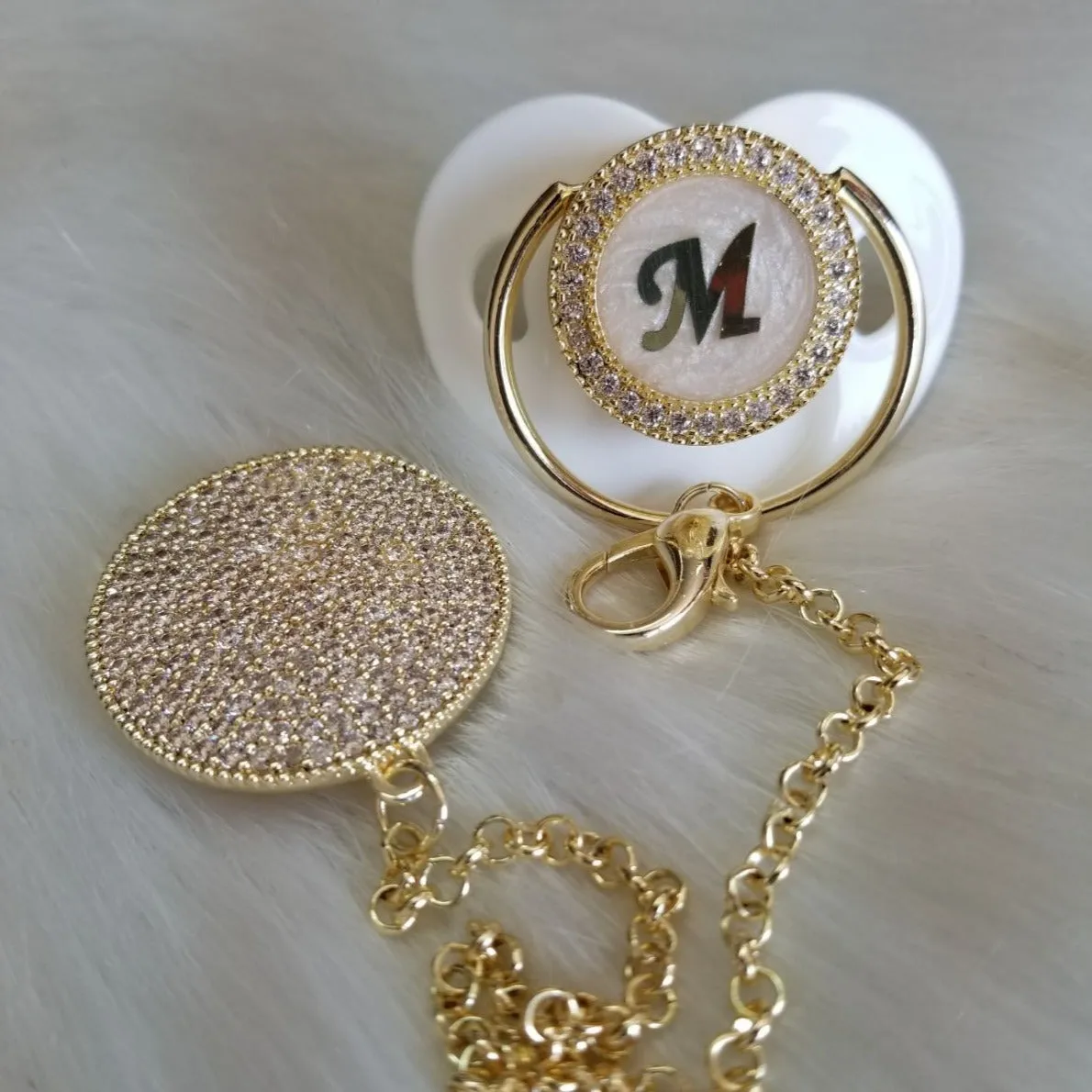 Crystals Bling Baby Initial Letter Pacifier and Clip