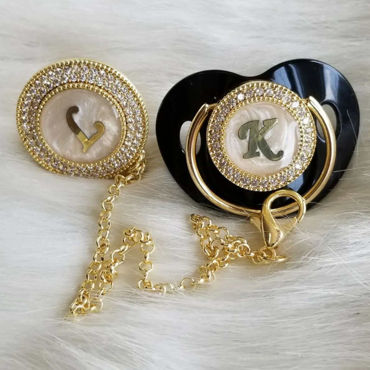 Crystals Bling Baby Initial Letter Pacifier and Clip