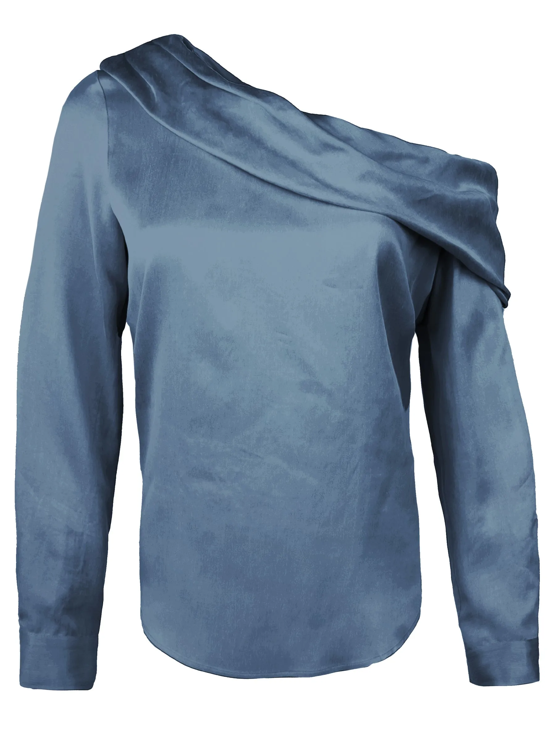 Dani Long Sleeve Off Shoulder Top, Washed Cupro Cotton Teal Blue