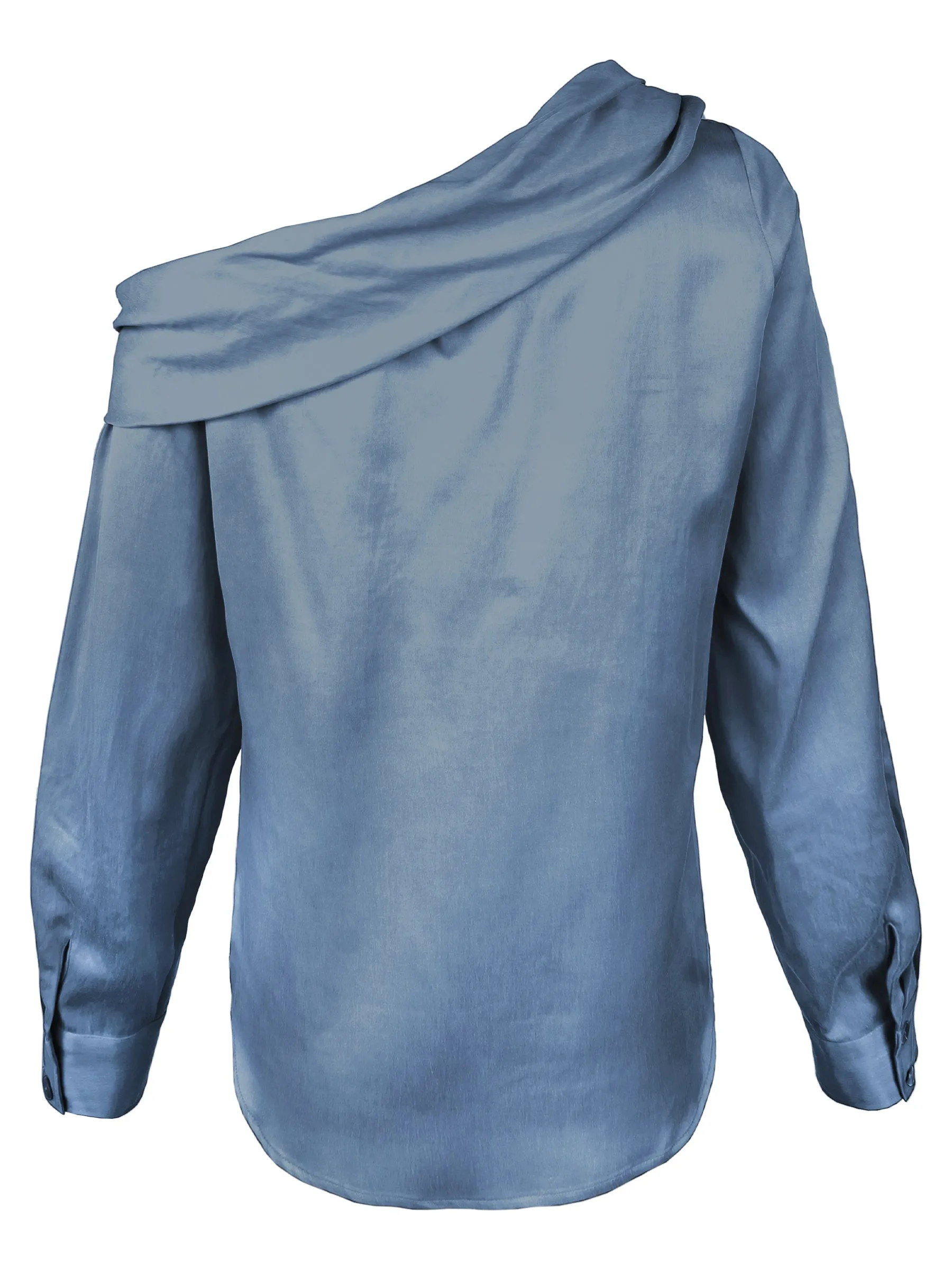 Dani Long Sleeve Off Shoulder Top, Washed Cupro Cotton Teal Blue