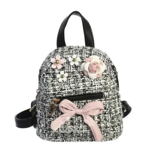 Dear Ellie Tweed Backpack with Flowers - Black