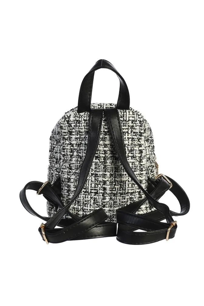 Dear Ellie Tweed Backpack with Flowers - Black
