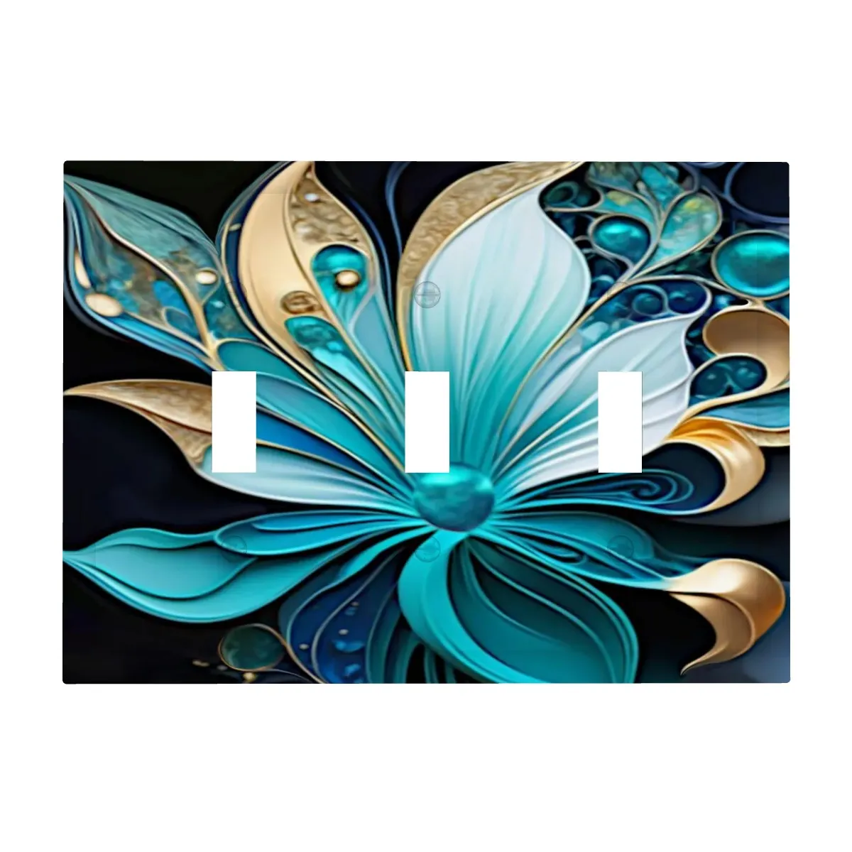 Decorative Switch Plate Cover- Abstract Flower Print in Blue and Gold, Unique Home Decor