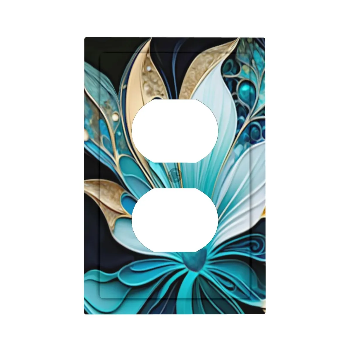 Decorative Switch Plate Cover- Abstract Flower Print in Blue and Gold, Unique Home Decor