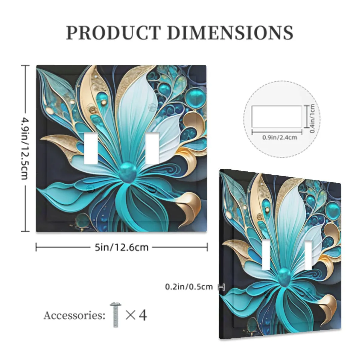 Decorative Switch Plate Cover- Abstract Flower Print in Blue and Gold, Unique Home Decor