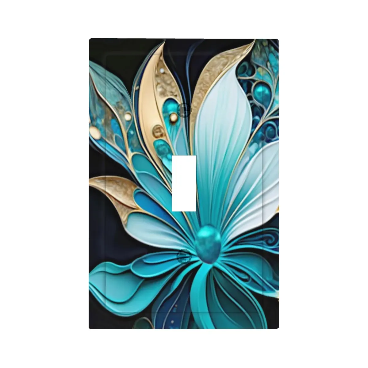 Decorative Switch Plate Cover- Abstract Flower Print in Blue and Gold, Unique Home Decor