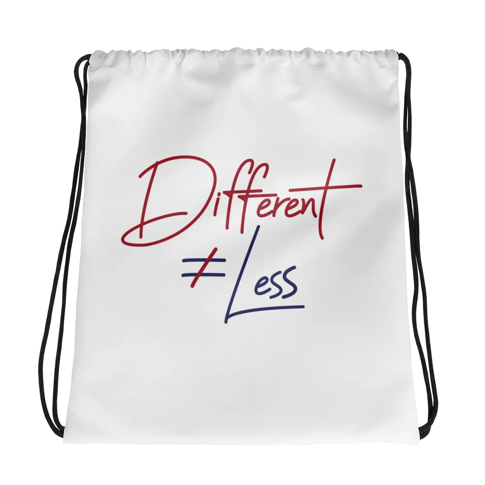 Different Does Not Equal Less (Original Clean Design) Drawstring bag