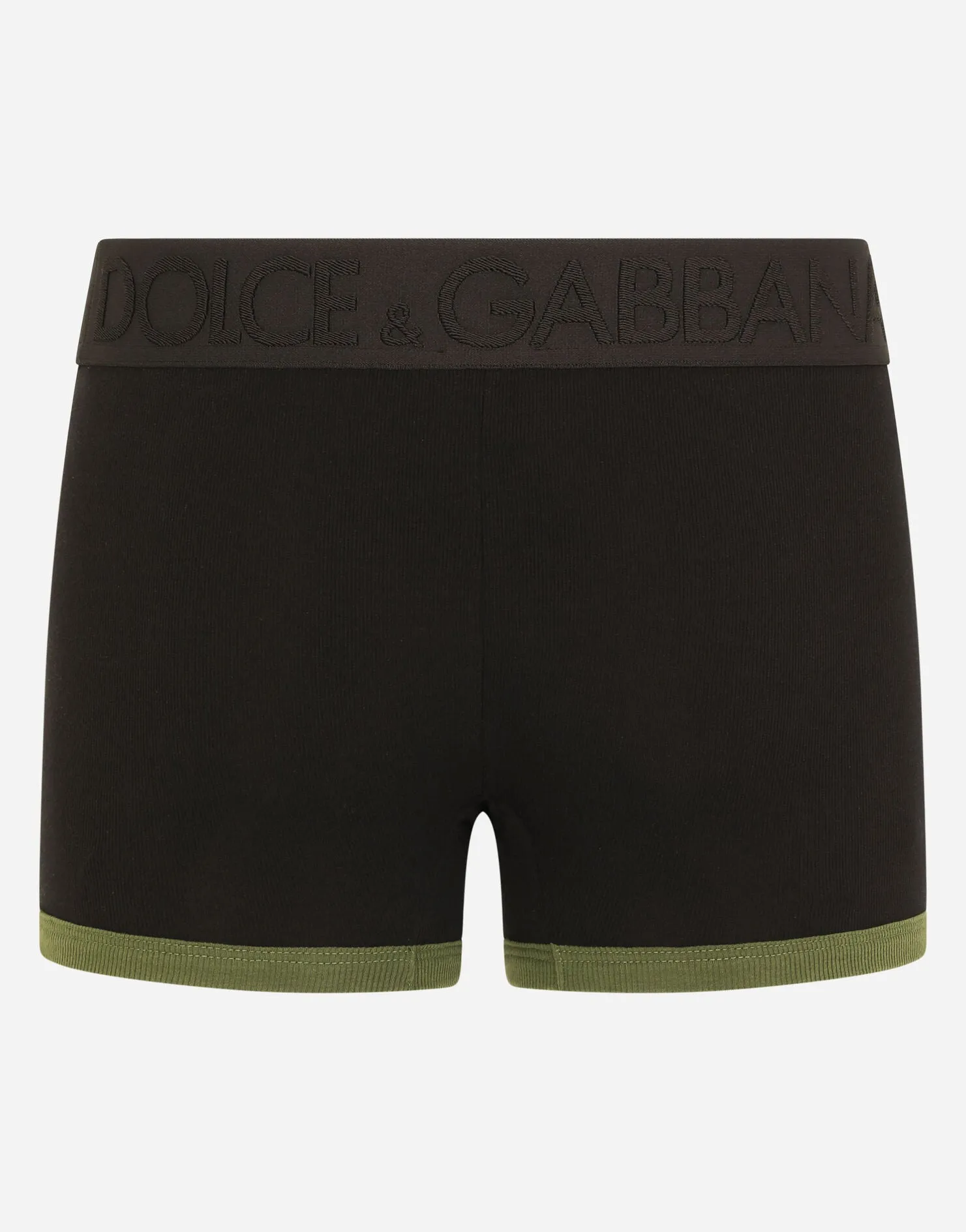 DOLCE & GABBANA FINE-RIB STRETCH BOXER BLACK-GREEN