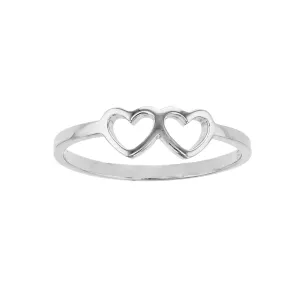 Double Outlined Hearts Ring (Silver)