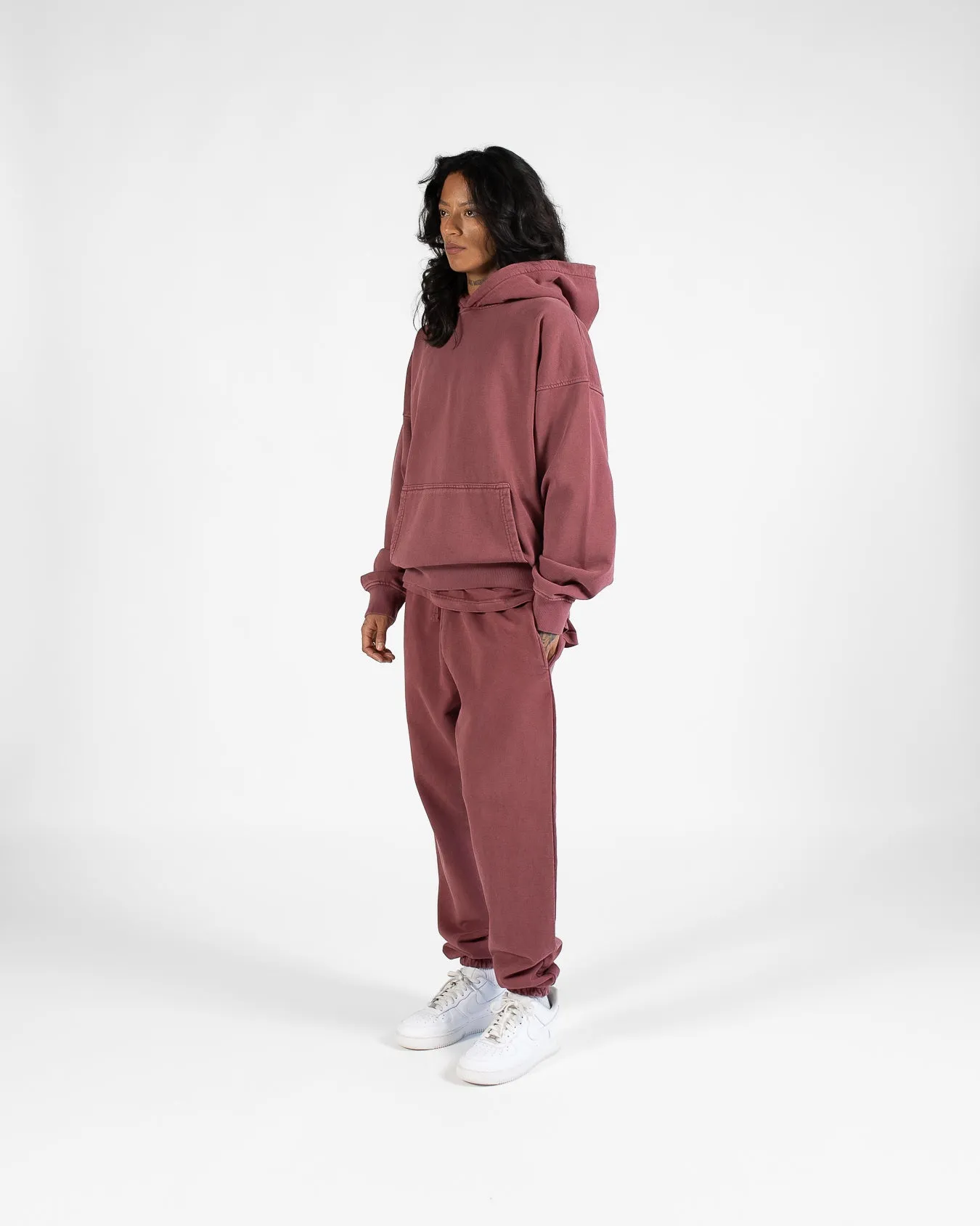 Drop Shoulder Hoodie - Vintage Burgundy