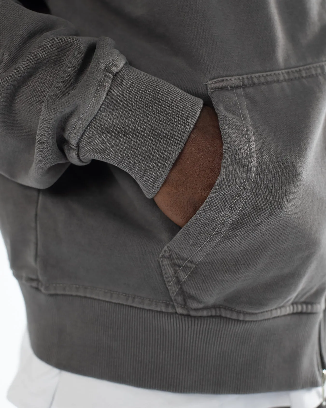Drop Shoulder Zip Hoodie - Vintage Grey
