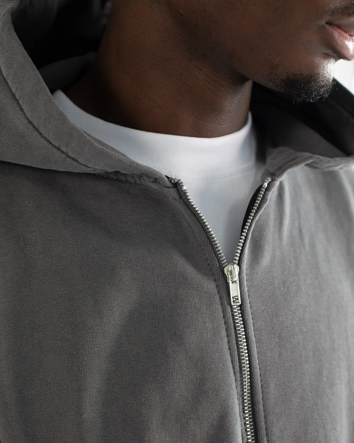 Drop Shoulder Zip Hoodie - Vintage Grey